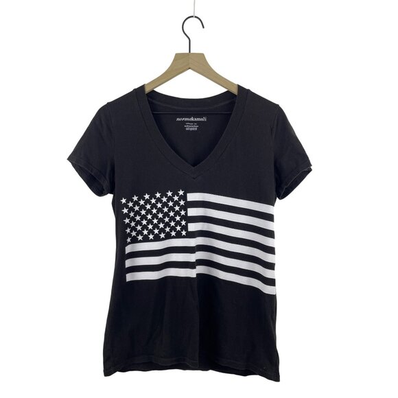 Norma Kamali Women's Medium 100% Organic Cotton American Flag BLM T-Shirt Black - Picture 1 of 8